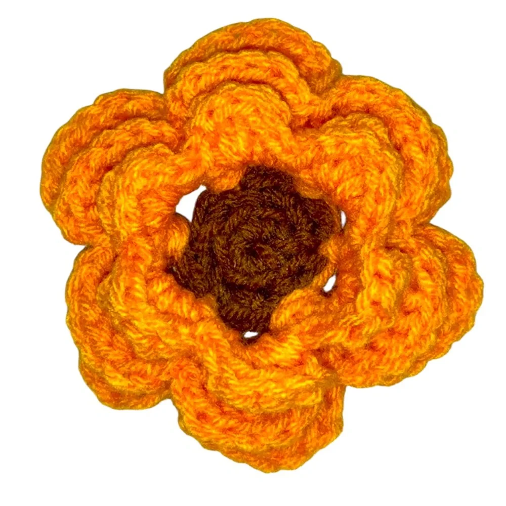 Hand Crafted Crocheted Colorful Sunflower Dog Collar Flower With Attachable Band